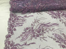 Beaded - Lilac - Elegant Small Flower Pattern Design Sequins Fabric with Beads Sold By The Yard