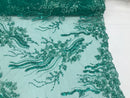 Beaded - Jade - Elegant Small Flower Pattern Design Sequins Fabric with Beads Sold By The Yard