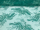 Beaded - Jade - Elegant Small Flower Pattern Design Sequins Fabric with Beads Sold By The Yard