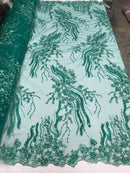 Beaded - Jade - Elegant Small Flower Pattern Design Sequins Fabric with Beads Sold By The Yard