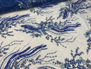 Beaded - Royal Blue - Elegant Small Flower Pattern Design Sequins Fabric with Beads Sold By The Yard