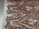 4 Way Stretch - Blush with Nude Mesh - Sequins Pattern Elegant Design Mesh Fabric Sold By The Yard
