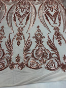 4 Way Stretch - Blush with Nude Mesh - Sequins Pattern Elegant Design Mesh Fabric Sold By The Yard