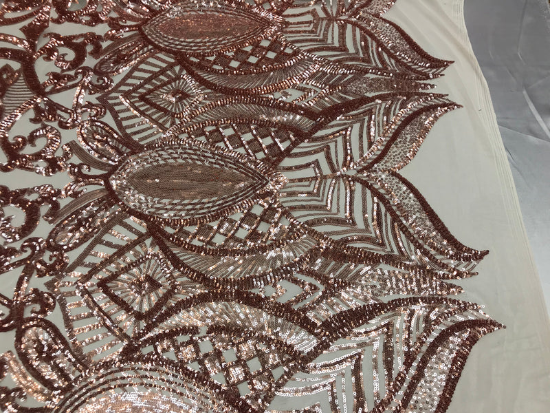 Rose Gold sequins fabric 4 Way Stretch Embroidered Royalty Sequins Fancy Design Fabric By Yard