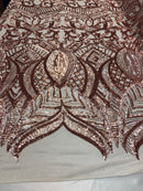 Rose Gold sequins fabric 4 Way Stretch Embroidered Royalty Sequins Fancy Design Fabric By Yard