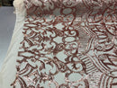 Rose Gold sequins fabric 4 Way Stretch Embroidered Royalty Sequins Fancy Design Fabric By Yard