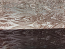 Big Damask Sequins Fabric - Rose Gold - 4 Way Stretch Damask Sequins Design Fabric By Yard