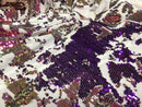Velvet 4 Way Stretch - Iridescent Purple Gold - Shiny Reversible Sequins Fabric On Velvet By Yard