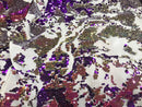 Velvet 4 Way Stretch - Iridescent Purple Gold - Shiny Reversible Sequins Fabric On Velvet By Yard