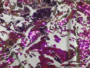 Velvet 4 Way Stretch - Iridescent Purple Gold - Shiny Reversible Sequins Fabric On Velvet By Yard
