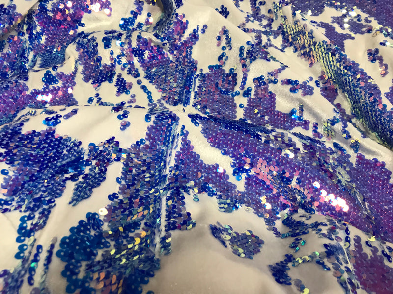 Velvet 4 Way Stretch - Iridescent Lilac - Shiny Reversible Sequins Fabric On White Velvet By Yard