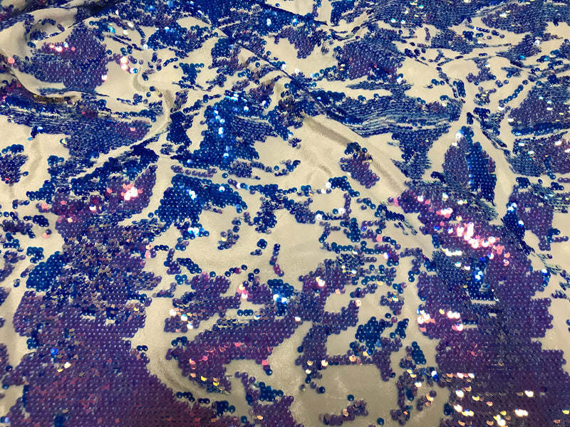 Velvet 4 Way Stretch - Iridescent Lilac - Shiny Reversible Sequins Fabric On White Velvet By Yard