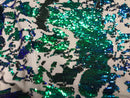 Velvet 4 Way Stretch - Iridescent Royal Blue Green - Shiny Reversible Sequins Fabric Velvet By Yard