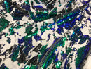 Velvet 4 Way Stretch - Iridescent Royal Blue Green - Shiny Reversible Sequins Fabric Velvet By Yard