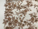 3D Flower Fabric - Skin - Fancy Embroidered Mesh Sequins Fabric with Beads Sold By The Yard