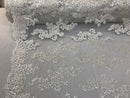 Lace Fabric - White - Flowers Embroidery Sequins Mesh Wedding Bridal Fabric Sold By The Yard