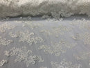 Lace Fabric - Off-White - Flowers Embroidery Sequins Mesh Wedding Bridal Fabric Sold By The Yard