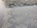 Lace Fabric - Off-White - Flowers Embroidery Sequins Mesh Wedding Bridal Fabric Sold By The Yard