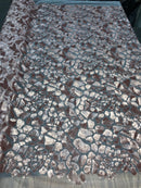 Leopard Sequins Fabric - Blush - Animal Print Shiny Sequins Design 2 Way Stretch Sold By The Yard