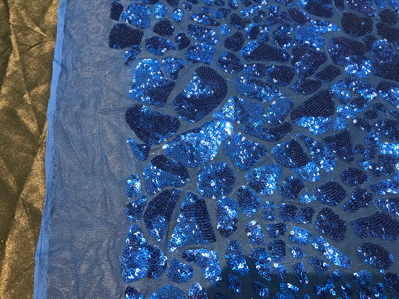 Leopard Sequins Fabric - Royal Blue - Animal Print Shiny Sequins Design 2 Way Stretch Sold By Yard