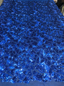 Leopard Sequins Fabric - Royal Blue - Animal Print Shiny Sequins Design 2 Way Stretch Sold By Yard