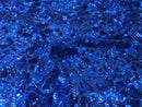 Leopard Sequins Fabric - Royal Blue - Animal Print Shiny Sequins Design 2 Way Stretch Sold By Yard