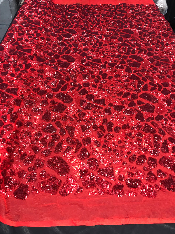 Leopard Sequins Fabric - Red - Animal Print Shiny Sequins Design 2 Way Stretch Sold 5 Yards