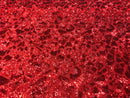 Leopard Sequins Fabric - Red - Animal Print Shiny Sequins Design 2 Way Stretch Sold 5 Yards
