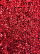 Leopard Sequins Fabric - Red - Animal Print Shiny Sequins Design 2 Way Stretch Sold 5 Yards