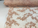 Floral Lace Fabric - Blush - Flowers Embroidery Sequins Mesh Design Fabric Sold By The Yard