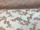 Floral Lace Fabric - Blush - Flowers Embroidery Sequins Mesh Design Fabric Sold By The Yard