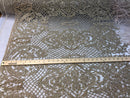 Beaded Feather Fabric - Honey Gold Embroidered Luxury Mesh Lace with Beads and Feathers By The Yard