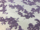 Floral Lace Fabric - Lilac - Flowers Embroidery Sequins Mesh Design Fabric Sold By The Yard