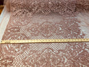 Beaded Feather Fabric - Dusty Rose - Embroidered Luxury Mesh Lace Beads and Feathers By The Yard