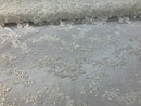 Floral Lace Fabric - Ivory - Flowers Embroidery Sequins Mesh Design Fabric Sold By The Yard
