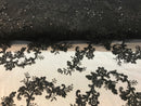 Floral Lace Fabric - Black - Flowers Embroidery Sequins Mesh Design Fabric Sold By The Yard