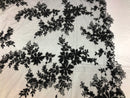 Beaded Fabric - Black - Embroidered Flower Lace Fabric with Beads On A Mesh Sold By The Yard