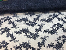 Floral Lace Fabric - Navy - Flowers Embroidery Sequins Mesh Design Fabric Sold By The Yard