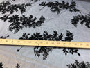 Beaded Fabric - Black - Embroidered Flower Lace Fabric with Beads On A Mesh Sold By The Yard