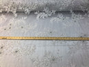 Beaded Fabric - White - Embroidered Flower Lace Fabric with Beads On A Mesh Sold By The Yard