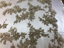 Beaded Fabric - Champagne - Embroidered Flower Lace Fabric with Beads On A Mesh Sold By The Yard