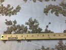 Beaded Fabric - Champagne - Embroidered Flower Lace Fabric with Beads On A Mesh Sold By The Yard