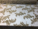 Beaded Fabric - Champagne - Embroidered Flower Lace Fabric with Beads On A Mesh Sold By The Yard