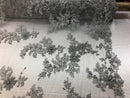 Beaded Fabric - Silver - Embroidered Flower Lace Fabric with Beads On A Mesh Sold By The Yard