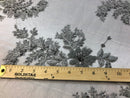Beaded Fabric - Silver - Embroidered Flower Lace Fabric with Beads On A Mesh Sold By The Yard
