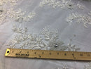 Beaded Fabric - Ivory - Embroidered Flower Lace Fabric with Beads On A Mesh Sold By The Yard