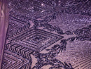 4 Way Stretch Lilac Geometric Design Sequins On Mesh Beautiful Fashion Fabrics Sold By Yard