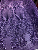 4 Way Stretch Lilac Geometric Design Sequins On Mesh Beautiful Fashion Fabrics Sold By Yard