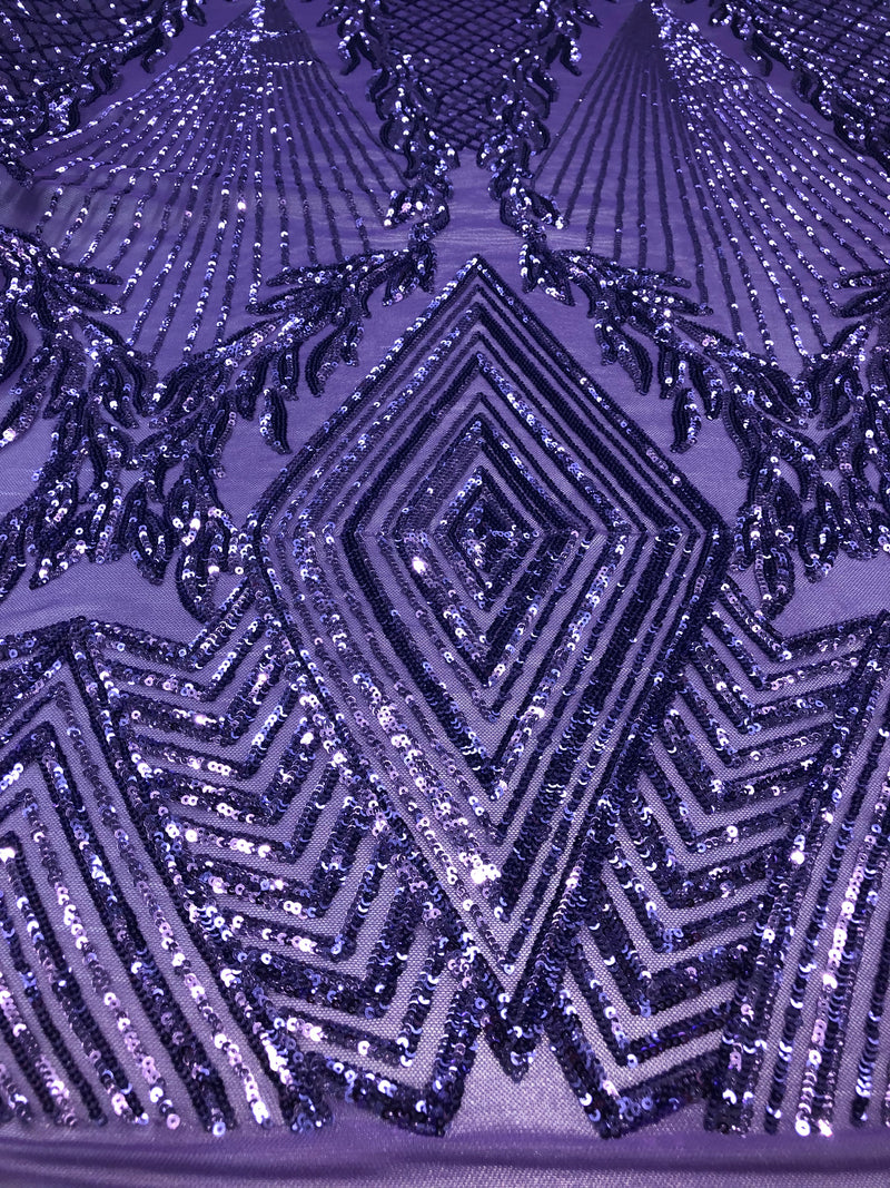 4 Way Stretch Lilac Geometric Design Sequins On Mesh Beautiful Fashion Fabrics Sold By Yard