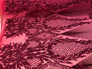 4 Way Stretch - Fuchsia Geometric Design Sequins On Mesh Beautiful Fashion Fabrics Sold By Yard